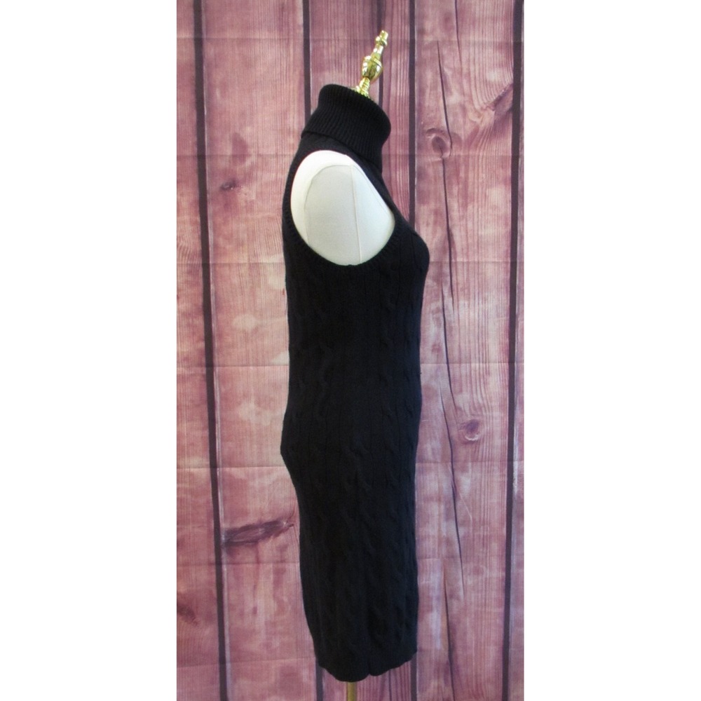VTG 90s Ralph Lauren Black Cable Knit Sleeveless Turtleneck Dress Size M Cotton - Picture 4 of 7